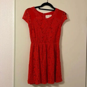 Orange-red Lace Mini Dress - Urban Outfitters
